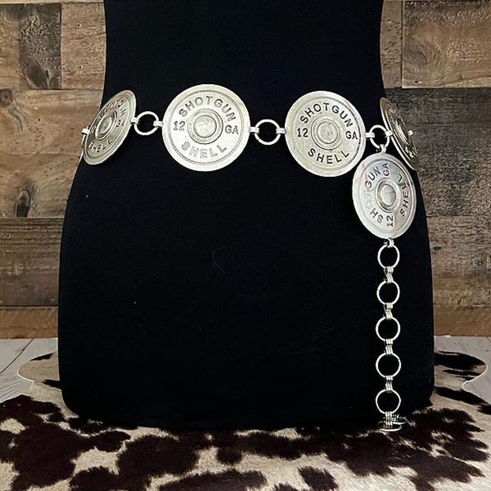 Tipi Brand Shotgun Shell Concho Western Silver Medallion Belt L/XL by Tipi
